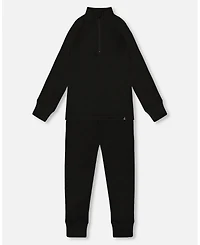 Deux par Kids Unisex Two-Piece Thermal Underwear Set Black