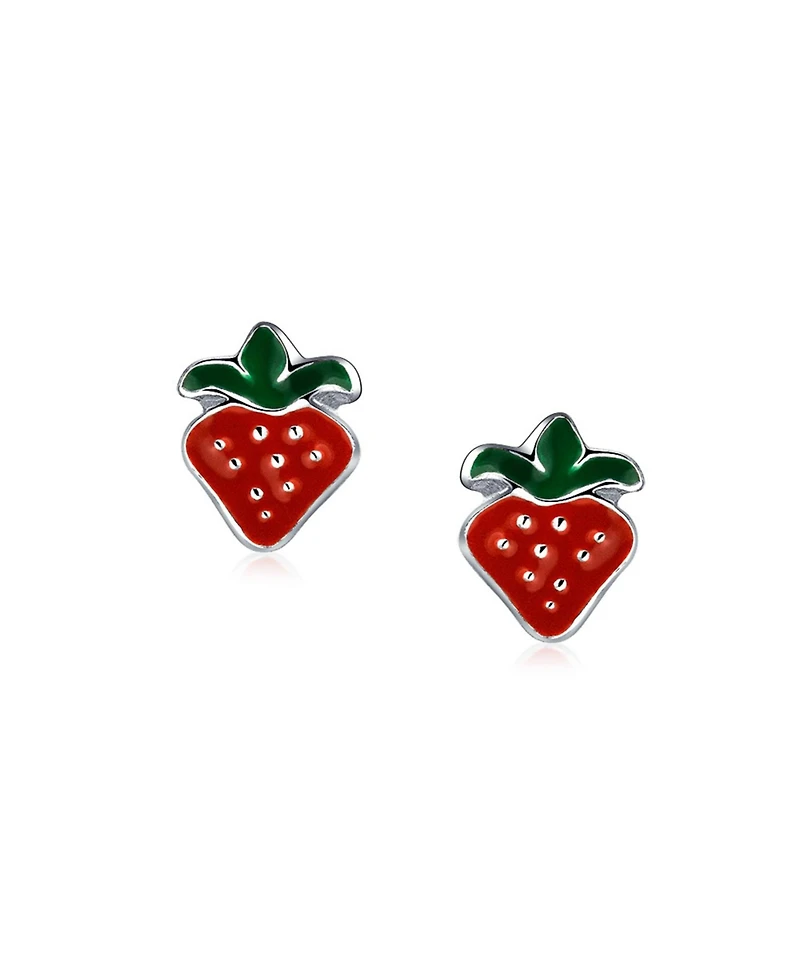 Bling Jewelry Set of 2 Small Summer Fruit Red Strawberry Cherry Stud Earrings Sterling Silver