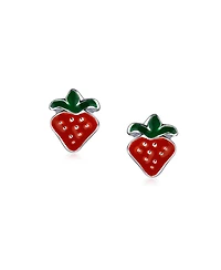 Bling Jewelry Set of 2 Small Summer Fruit Red Strawberry Cherry Stud Earrings Sterling Silver