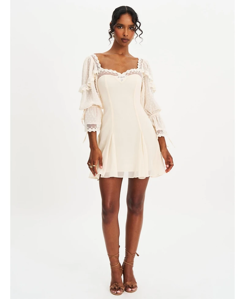 Miss Circle Women Zakira Lace Trim Half Sleeve Mini Dress