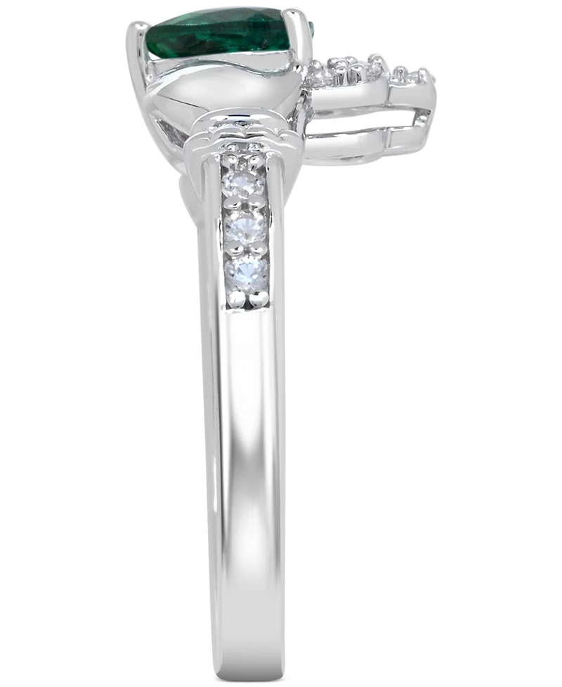 Lab-created Emerald 3/4 ct. t.w. and White Sapphire 1/3 "I Love You" Inscription Heart Promise Ring Sterling Silver