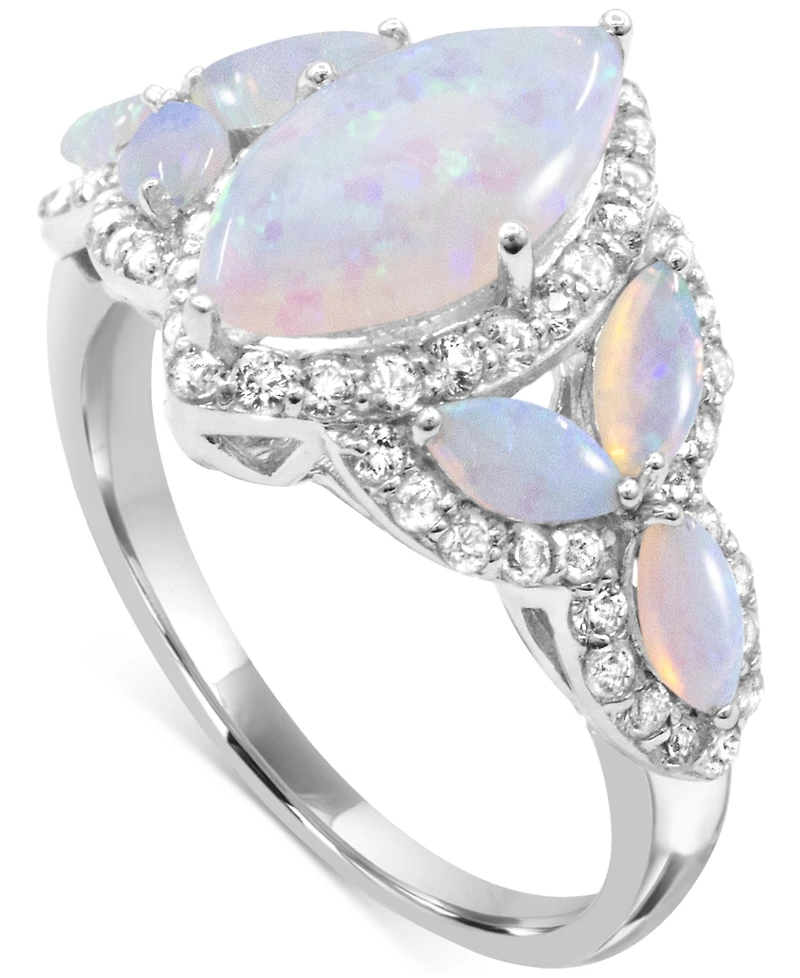 Lab-created Opal 12 x 6mm and White Topaz 1-1/10 ct. t.w. Marquise Statement Ring Sterling Silver