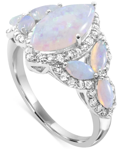 Lab-created Opal 12 x 6mm and White Topaz 1-1/10 ct. t.w. Marquise Statement Ring Sterling Silver