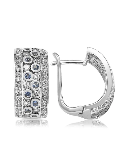 Suzy Levian New York Sterling Silver Sapphire & Created White Multi-Set Huggie Hoop Earring