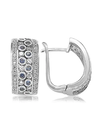 Suzy Levian New York Sterling Silver Sapphire & Created White Multi-Set Huggie Hoop Earring