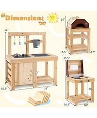 3-Piece Outdoor Wooden Kitchen Playset Kids Mud Kitchen Bbq Grill & Pizza Oven