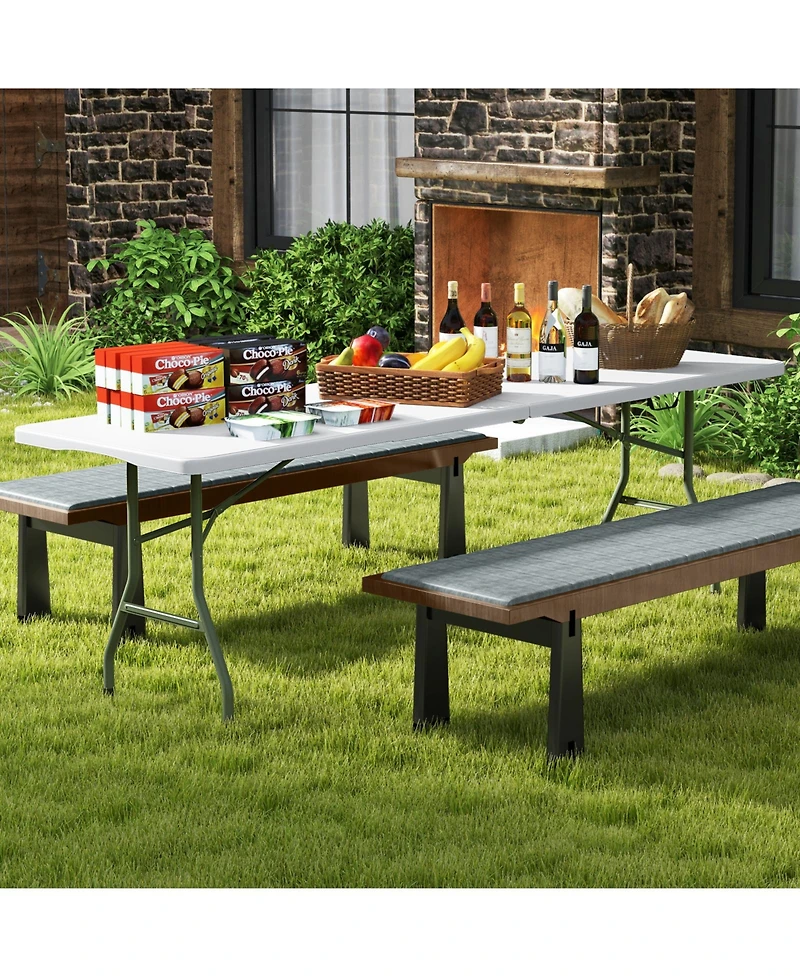 Akiudex 8FT Folding Patio Table with Hdpe Top and Metal Legs for Outdoor and Indoor Use