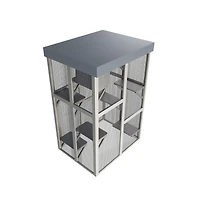 Aostirmotor 70.5 in. H Outdoor Wooden Cat Enclosure with 6 Jumping Platforms 2 Napping Houses Movable tarp cover in Gray