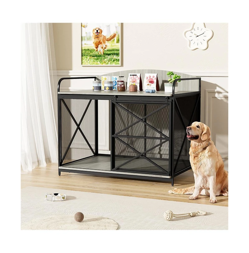 Aostirmotor 43 in. Heavy Duty Wooden Large Dog Crate Dog Kennel for Large Medium Dog