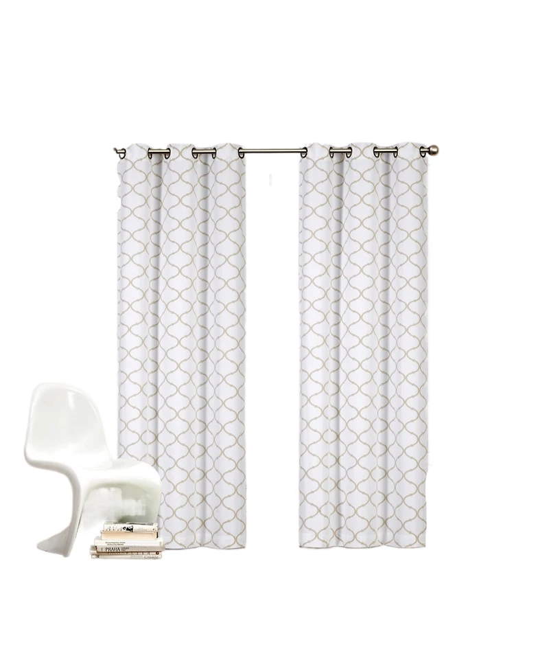Kate Aurora Modern Elements 2 Pack Quatrefoil Lattice Poly Cotton Curtain Panels - Navy