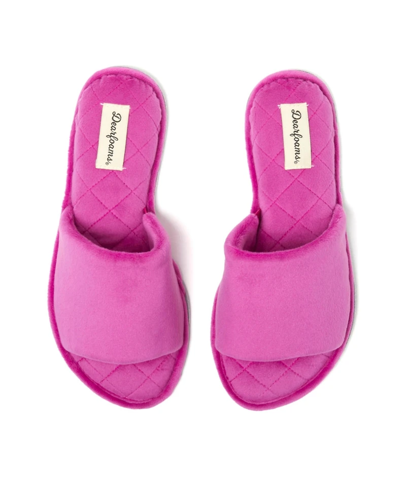 Dearfoams Women's Beatrice Microfiber Velour Shower Slide House Slipper