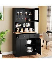 Gymax Pantry Cabinet 67'' Tall Kitchen Floor w/ 2 Removable Shelves Drawers