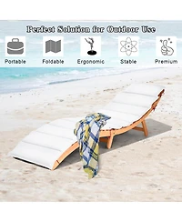 Costway Folding Wooden Outdoor Lounge Chair Chaise Red/White Cushion Pad Pool Deck