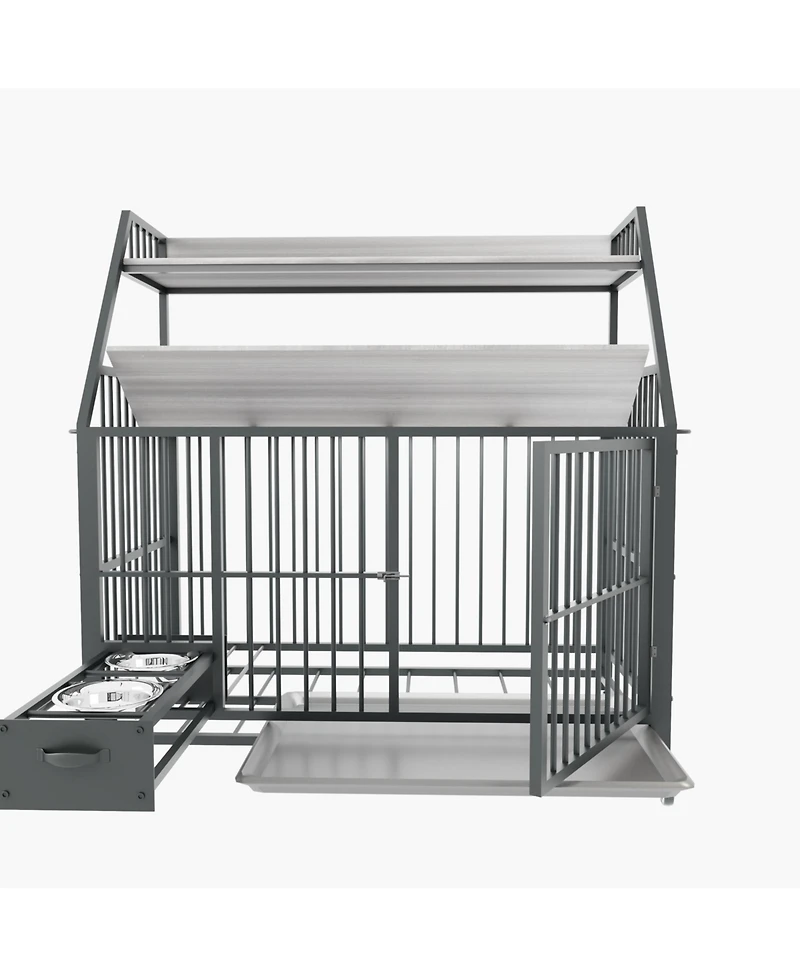 Aostirmotor 35 in. W x 49 in. H x 24 in. D Large Pet Cage with Storage Rack, Drawers with Stainless Steel Food in Black