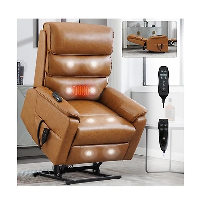 Grey Faux Leather Power Lift Chair with Heat, Massage & Dual Motor, Heavy Duty Recliner for Elderly with Remote-Maison Boucle