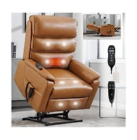 Grey Faux Leather Power Lift Chair with Heat, Massage & Dual Motor, Heavy Duty Recliner for Elderly with Remote-Maison Boucle