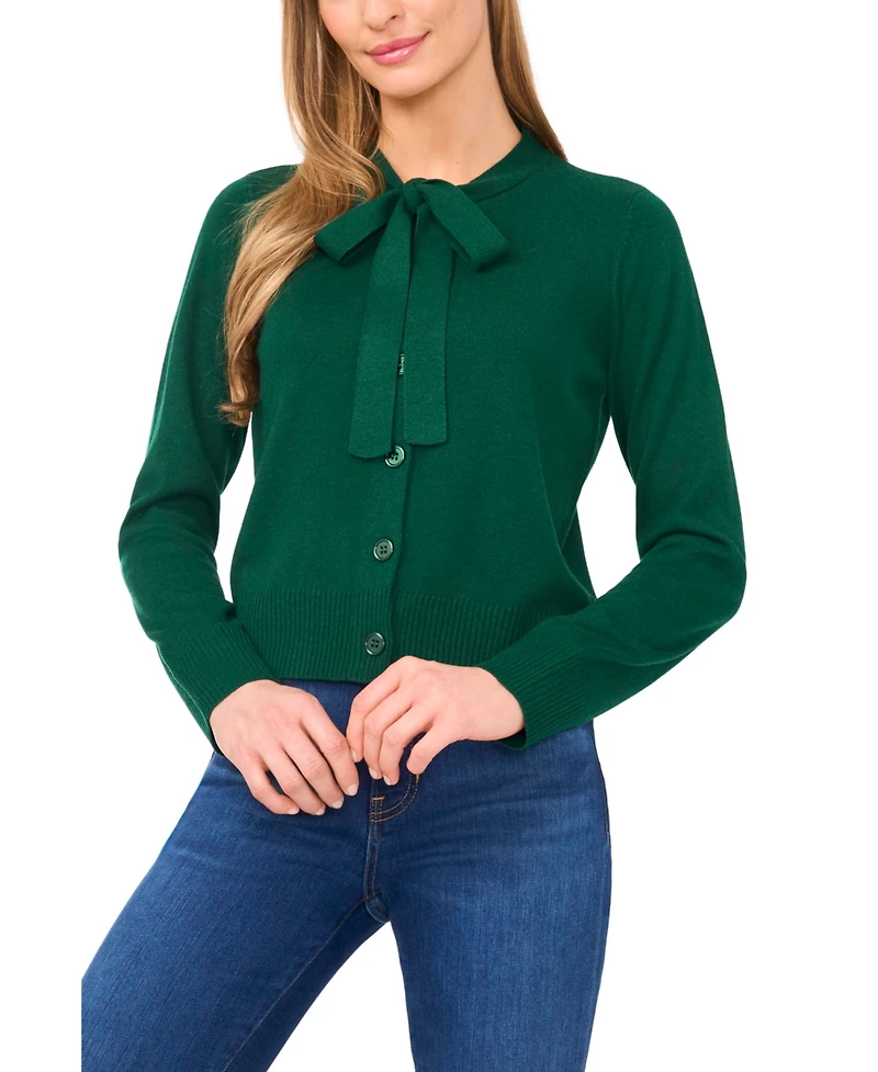 CeCe Women's Tie Neck Cardigan Sweater