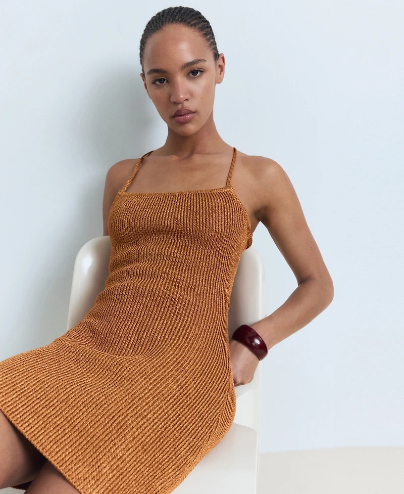 Mango Women's Cross-Back Detail Lurex Knit Dress