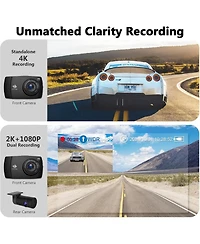 Z-edge T4 4K Dash Cam, 2K Front + 1080P Rear, 4 inch Touchscreen, Wdr Night Vision, G Sensor, Loop Recording, 24 Hour Parking Mode, Built in Wi Fi, Su