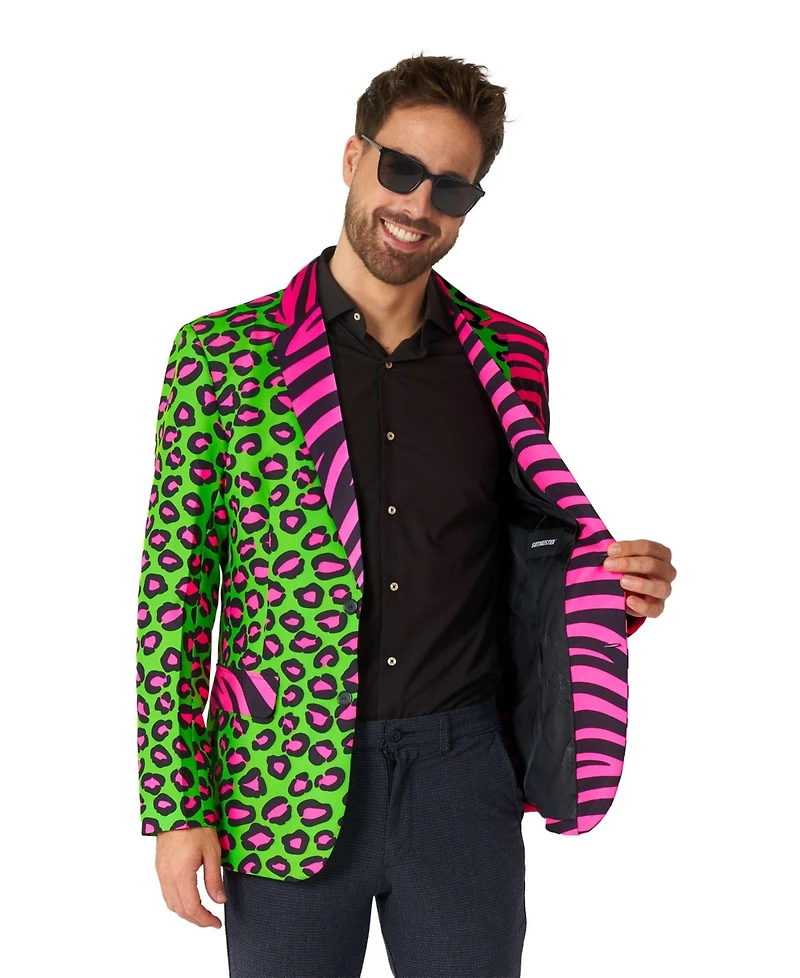 Suitmeister Men's Party Blazer - Neon Animal Print Slim Fit Green