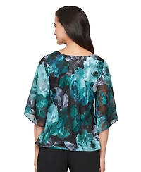 Alex Evenings Women's Printed V-Neck Chiffon Blouse
