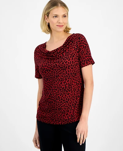 Jm Collection Women's Leopard-Print Cowl-Neck Top, Macy's Exclusive