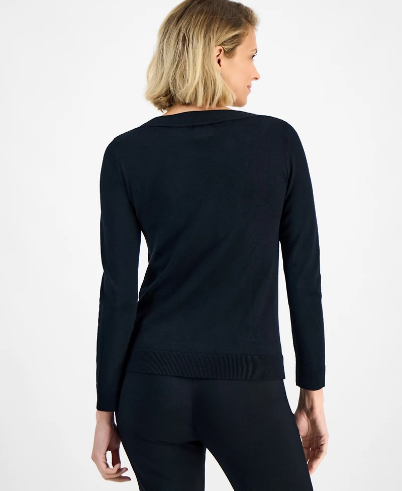 Jm Collection Women's Rhinestone-Trim Sweater, Macy's Exclusive