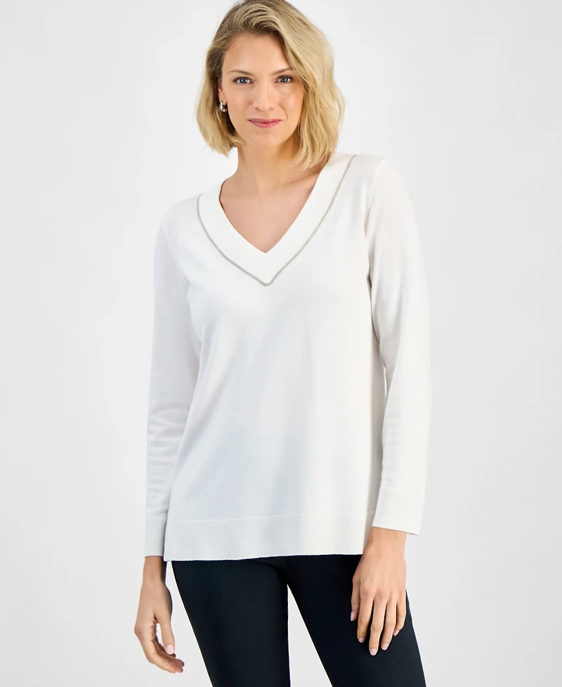 Jm Collection Women's Beaded-Neck Sweater, Macy's Exclusive