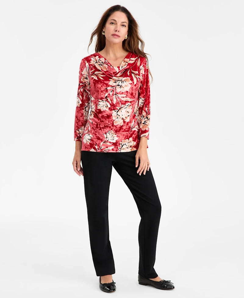 Jm Collection Women's Velvet Floral Cowl-Neck Top, Macy's Exclusive