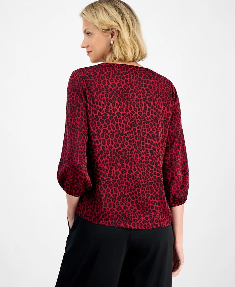 Jm Collection Women's Embellished-Neck Cheetah-Print Blouse, Macy's Exclusive
