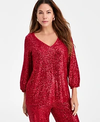 Jm Collection Women's Sequinned 3/4-Sleeve Top, Macy's Exclusive