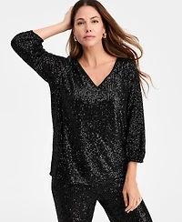 Jm Collection Women's Sequinned 3/4-Sleeve Top, Macy's Exclusive