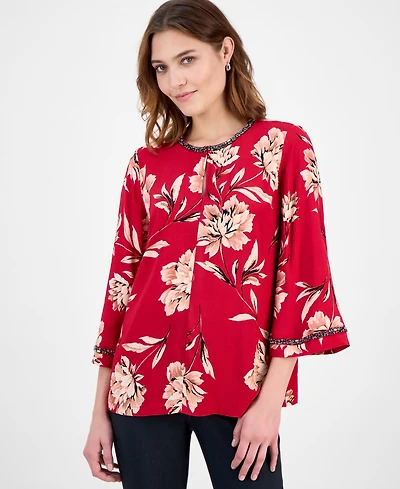 Jm Collection Women's Rhinestone Floral Top, Macy's Exclusive