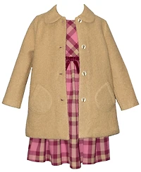 Bonnie Jean Little and Toddler Girls 2-Piece Sherpa Jacket Plaid Dress Set
