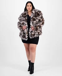 Bar Iii Trendy Plus Printed Faux-Fur Coat, Macy's Exclusive