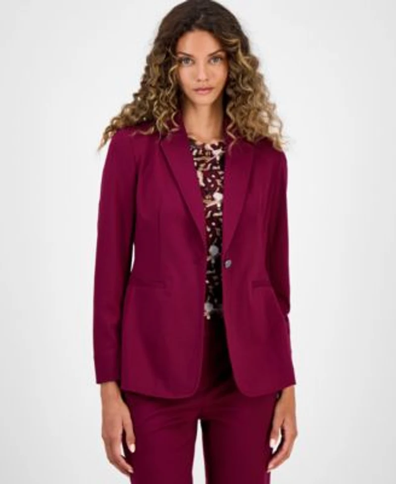 Bar Iii Womens Notch Collar Single Button Blazer Printed Mesh Short Sleeve Tee Compression High Rise Straight Leg Pants Macys Exclusive