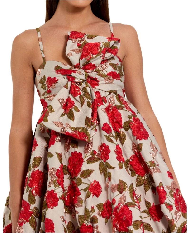 Mac Duggal Women's Brocade Thin Strap Puff Mini Dress With Bow