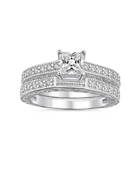 Bling Jewelry Art Deco-Inspired Sterling Silver 2-Pc. Princess-Cut Cz Promise Ring & Pave Band Set (.75 Ctw)
