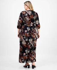 Connected Plus Woven Long-Sleeve Tie-Waist Dress