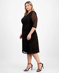 Connected Plus V-Neck Mesh Elbow-Sleeve Dress
