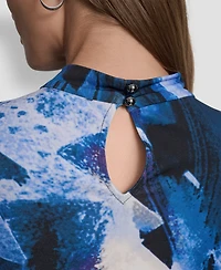 Dkny Petite Keyhole Neck Balloon Sleeve Top