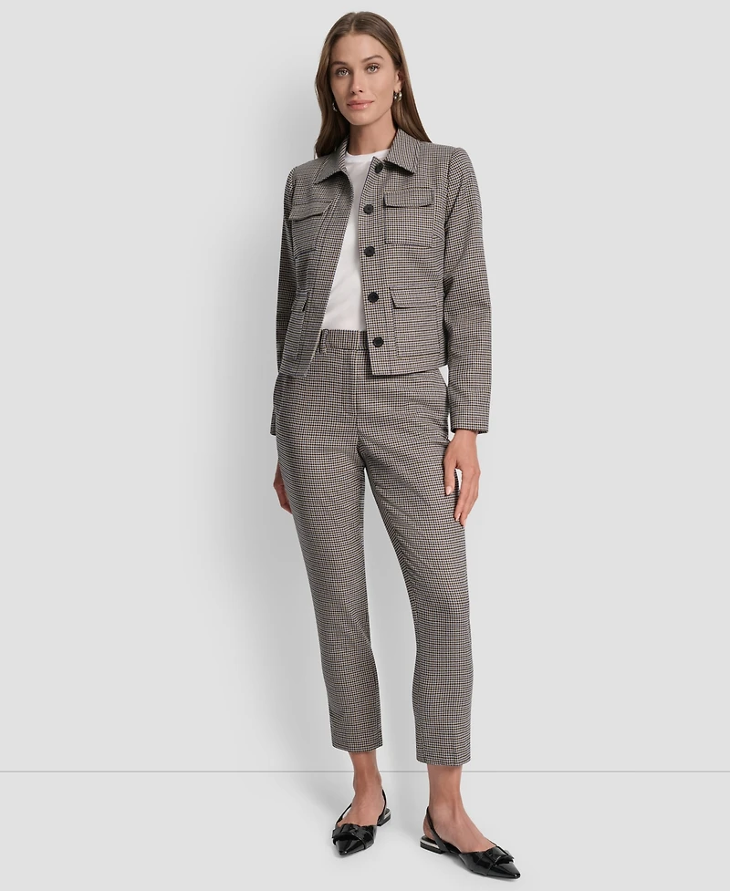 Dkny Petite Houndstooth Long Sleeve Trucker Jacket