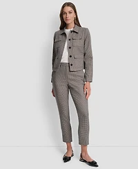 Dkny Petite Houndstooth Long Sleeve Trucker Jacket