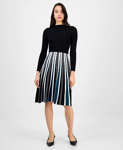 Robbie Bee Petite Long-Sleeve Pleated-Skirt Sweater Dress