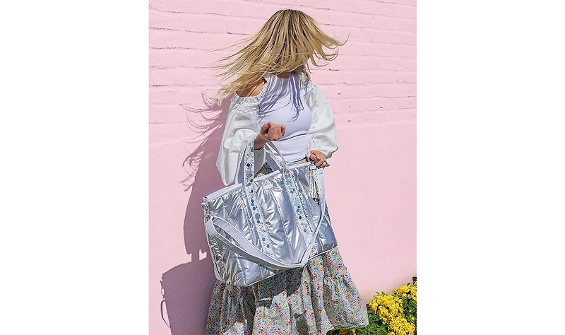 Packed Party Silver Metallic Puffy Confetti Weekender Tote Bag
