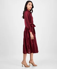 Robbie Bee Petite Satin Stripe Tie-Waist Shirtdress
