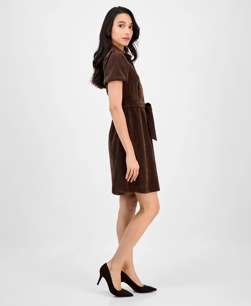 Robbie Bee Petite Short-Sleeve Button-Front Corduroy Shirtdress