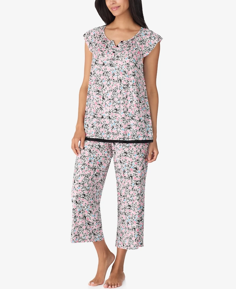 Ellen Tracy Women's Short Sleeve Cropped Pajama Set