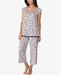 Ellen Tracy Women's Short Sleeve Cropped Pajama Set