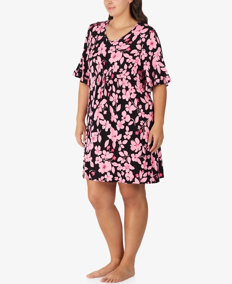 Ellen Tracy Plus V-Neck Short Flutter Sleeve Tunic